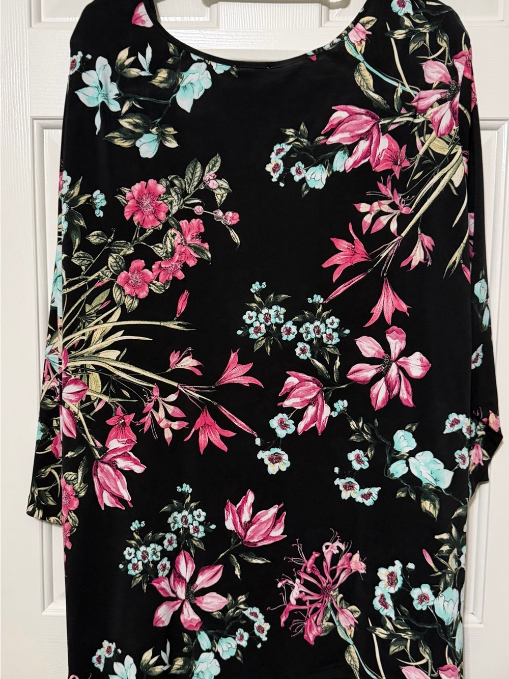 Avenue Black Floral Wrap-Style Top with Pink and Aqua Flowers - Picture 3 of 3